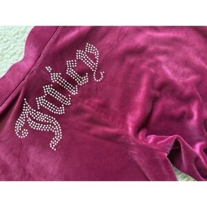 Juicy Couture Berry Velour Drawstring Pants Logo Elastic Waist Flare Leg L Bling